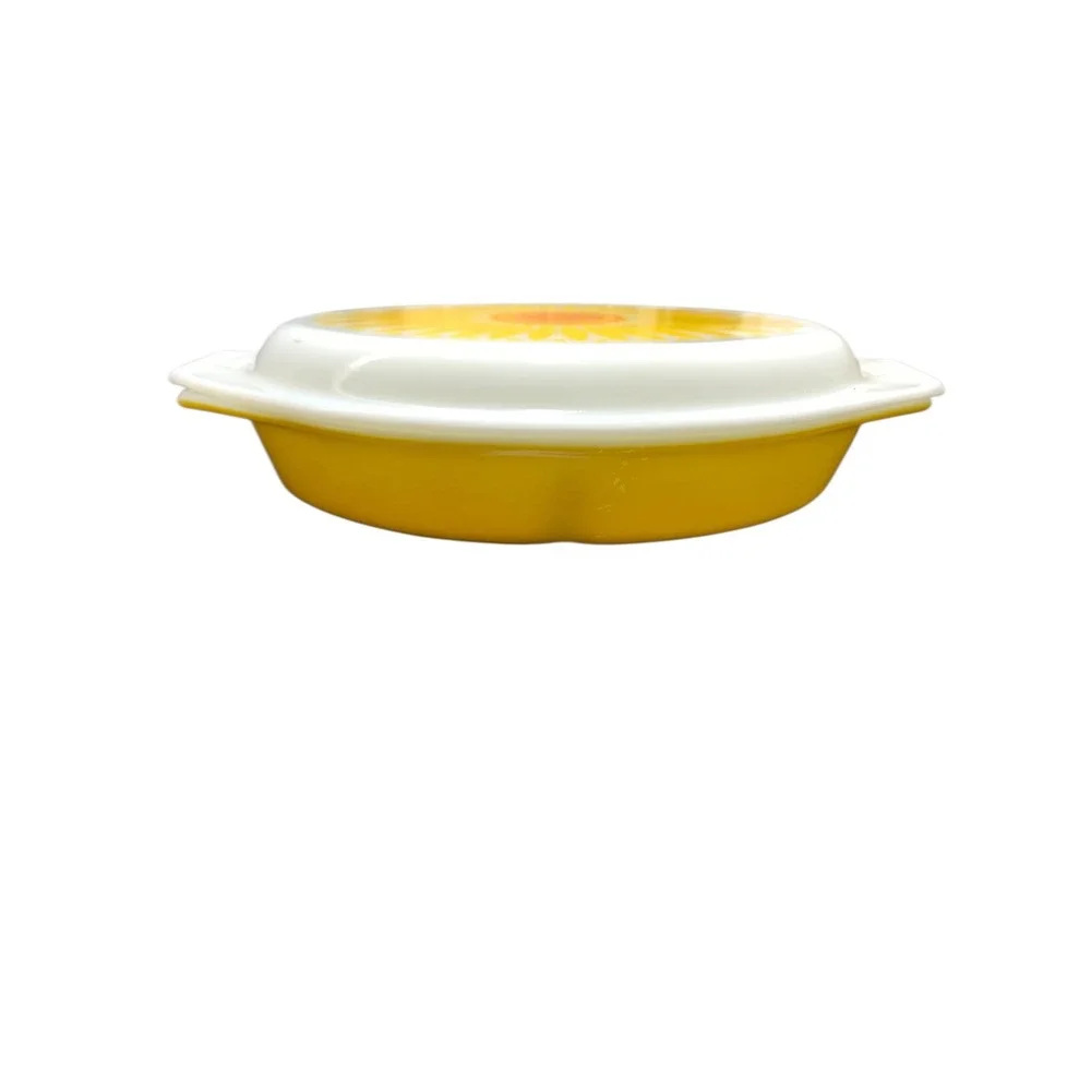 Vintage Pyrex Daisy Sunflower Divided Casserole Dish 1.5‎ Qt Yellow with Lid 063